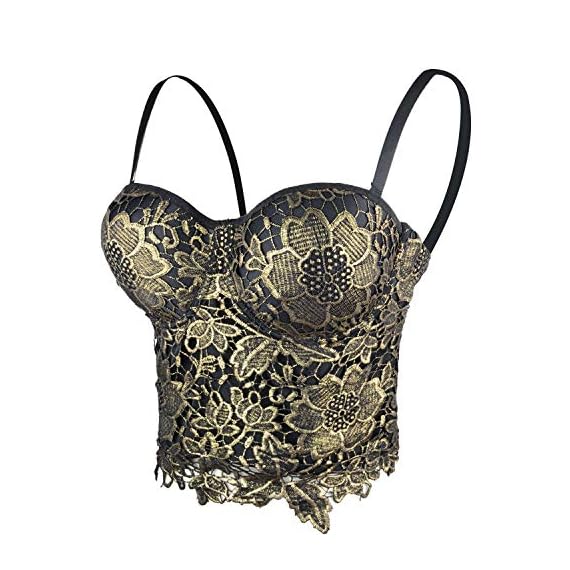 ELLACCI-Womens-Floral-Lace-Bustier-Crop-Top-Gothic-Corset-Bra-Tops-Gold-and-Black-X-Large
