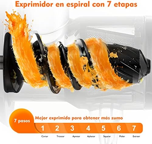 AMZCHEF Espremedor de pressão a frio - Extrator de sumos e vegetais - Espremedores para sumos com 2 tanques e escova - Máquina de espremedor lento de pressão a frio com função de mastigação inversa - Prata