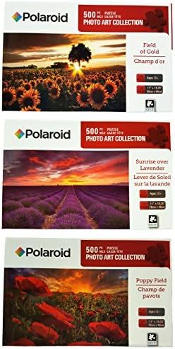 Set of 3 Polaroid 500pc Photo Art Collection Puzzles! Poppy Field, Field of Gold, Sunrise over Lavender 11"x18.25" Ages 12+