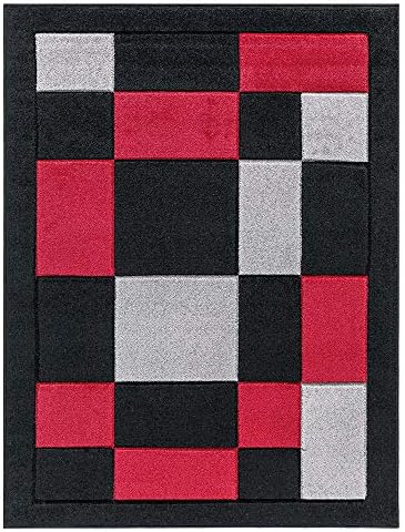 Black and Red 240 x 320 cm Soft Super Thick Havana Beautiful Square Pattern Rugs Small Carpets Stain Resistant for Living and Bedroom Area Rug
