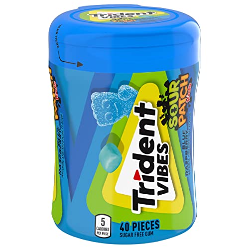 TRIDENT VIBES SOUR PATCH KIDS BLUE RASPBERRY SUGAR FREE GUM, 40 PIECE BOTTLE