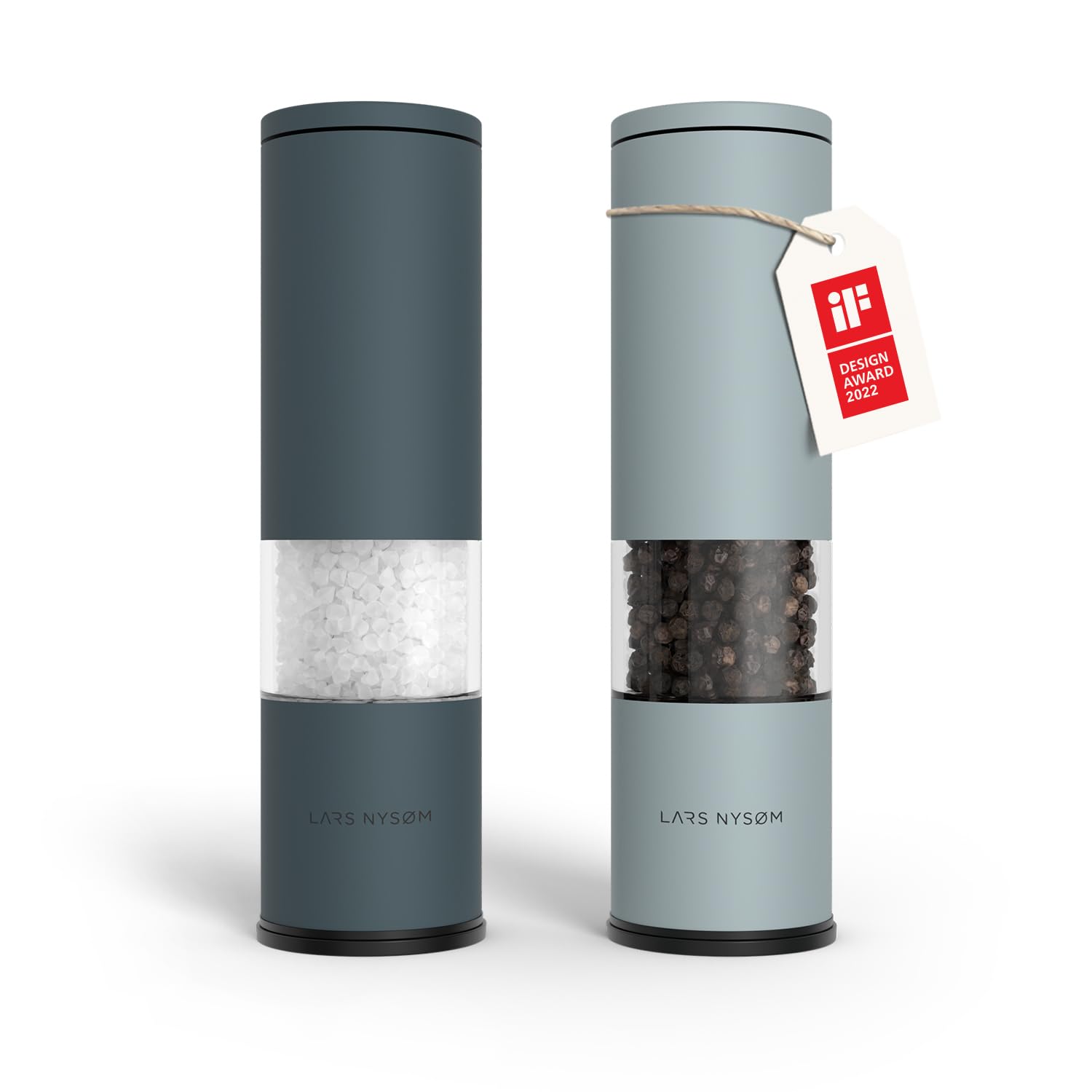 Photo 1 of LARS NYSØM Salt and Pepper Grinder Set 2 pieces I Salt Pepper Mill with Adjustable Ceramic Grinder I Design Spice Grinder Set Manual (Blue)