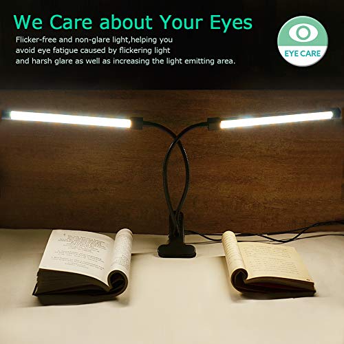 Dual-Head-LED-Reading-Light-DZLight-20W-Dimmable-Clip-on-Light-with-Auto-Off-Timer-3-Lighting-Modes-5-Level-Dimmer-Flexible-Clip-on-Lamp-for-Desk-Bedroom-Office-Adapter-Included