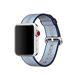 Smart Watch Band, Uitee Newest Woven Nylon Band for 2017 Apple Watch Series 42mm 3/2/1 , Comfortably Light With Fabric-Like Feel Wrist Strap Replacement (Midnight Blue Stripe Woven Nylon)