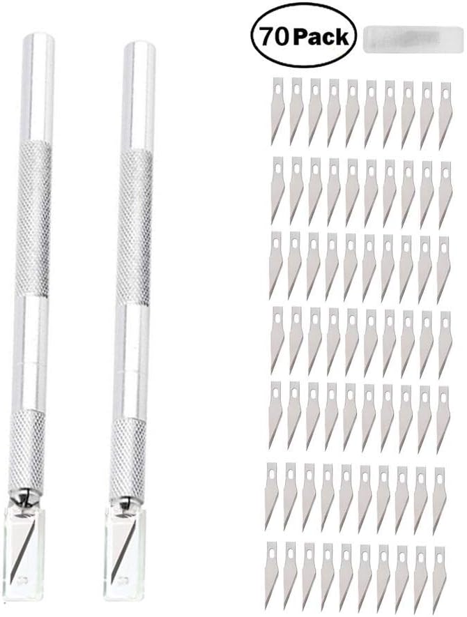 Osportfun Precision Cutter Utility and Hobby Knife, Solid Metal Pen Knife Arts & Crafts Including 70 Premium Grade Blades – Professional Razor Sharp Knives for Art, Hobby, Scrapbooking, Stencil