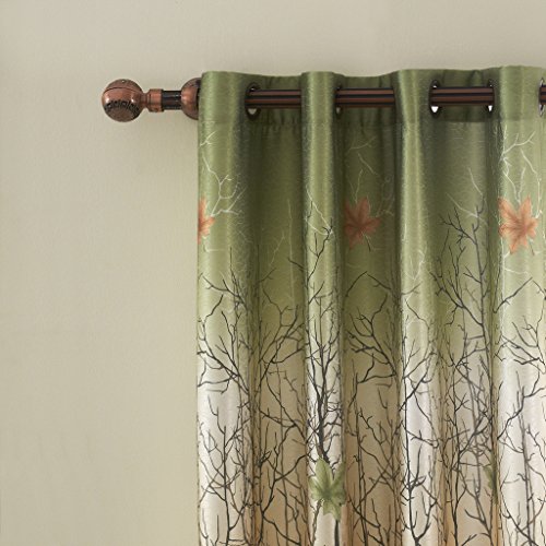 Leyden Grommet Top Print Country Green Maple Leaf Lined Curtain Drapes Multi Custom (One Panel) 50Wx84 L