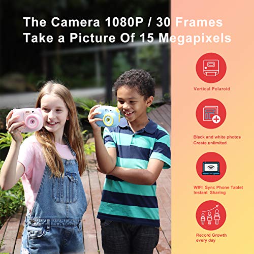 Instant Print Camera for Kids Camera Toys with WiFi + Printer Paper + Color Brush + Painting Book,Carrying Case,Assorted Frames