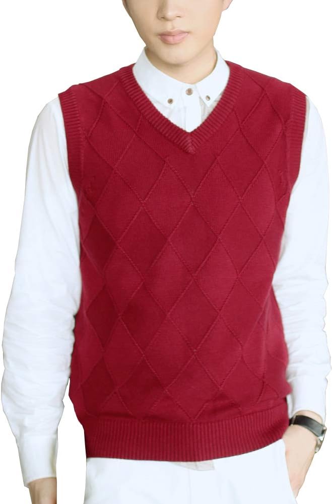 Sleeveless Jumper Mens V-Neck Lingge Gilet Vest Knitwear Knitted Waistcoat Sweater Tank Tops