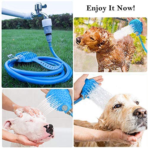 Dog Bathing Tool Pet Shower Sprayer & Pet Bath Brush 2-in-1 Upgraded Pet Shower Attachment For Bathtub & Outdoor Garden Hose Compatible, for Dog Cat Horse Cleaning and Massaging - Thumbnail 5