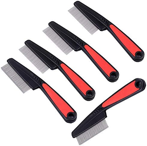 5枚セット ペットコーム ノミ取りコーム ペット美容ブラシ ステンレス 櫛 柄つき 犬