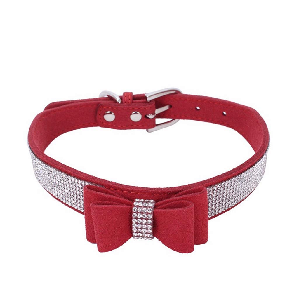 TELEYI Rhinestone Dog Collar, Cute Dazzling Sparkling Soft Suede Leather Dog Cat Rhinestone Collar Crystal Diamond Pet Dog Puppy Collar