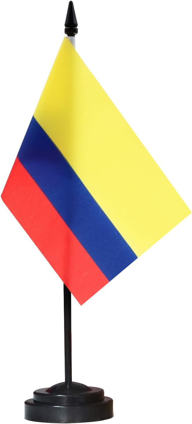 Flagpole Hardware - ANLEY Columbia Deluxe Desk Flag Set - 6 x 4 Inch Miniature Colombian Desktop Flag with 12