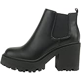 Women's Platform Chelsea Ankle Boots Chunky Block Heel Elastic Lug Sole Booties BLACK PU 9