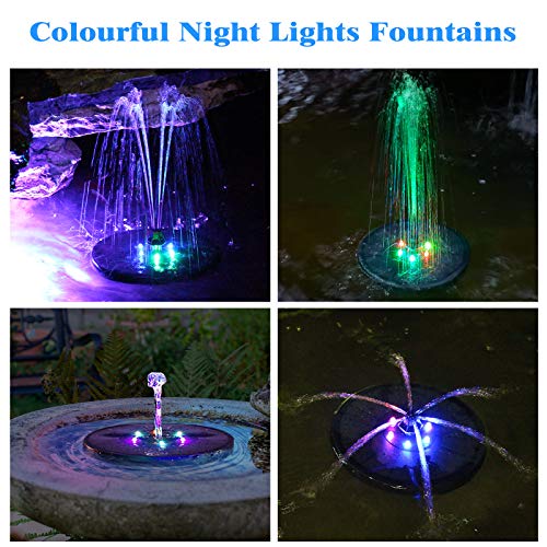 Gocheer Upgraded 3W Solar Fountain Pump with LED Lights , 7 Nozzles for Different Water Styles, Outdoor Floating Solar Powered Water Fountain Pump with Storage Battery for Bird Bath Garden Pond Pool