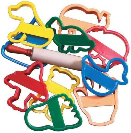 School Smart Animal and Objects Clay Cutters with Rolling Pin - 4 in - Set of 10 - Assorted Colors