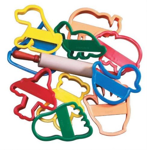 School Smart Animal and Objects Clay Cutters with Rolling Pin - 4 in - Set of 10 - Assorted Colors