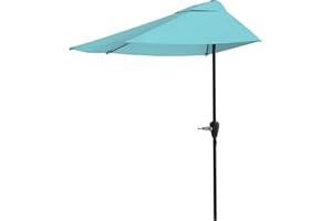 Half Umbrella Outdoor Patio Shade - 9 ft Patio Umbrella with Easy Crank - Small Canopy for Balcony, Table, or Deck by Pure Garden (Blue)