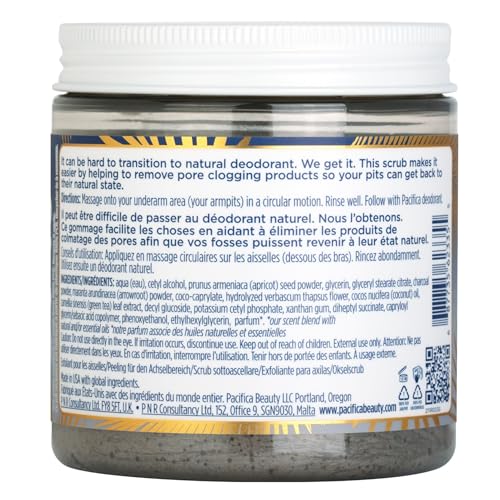 PACIFICA UNDERARM BODY SCRUB – ARMPIT DETOX COCONUT & CHARCOAL DEODORANT– EXFOLIATING & NOURISHING FOR NATURAL DEODORANT USERS – ALUMINUM-FREE & SAFE FOR SENSITIVE SKIN, VEGAN & CRUELTY-FREE, 7 FL OZ
