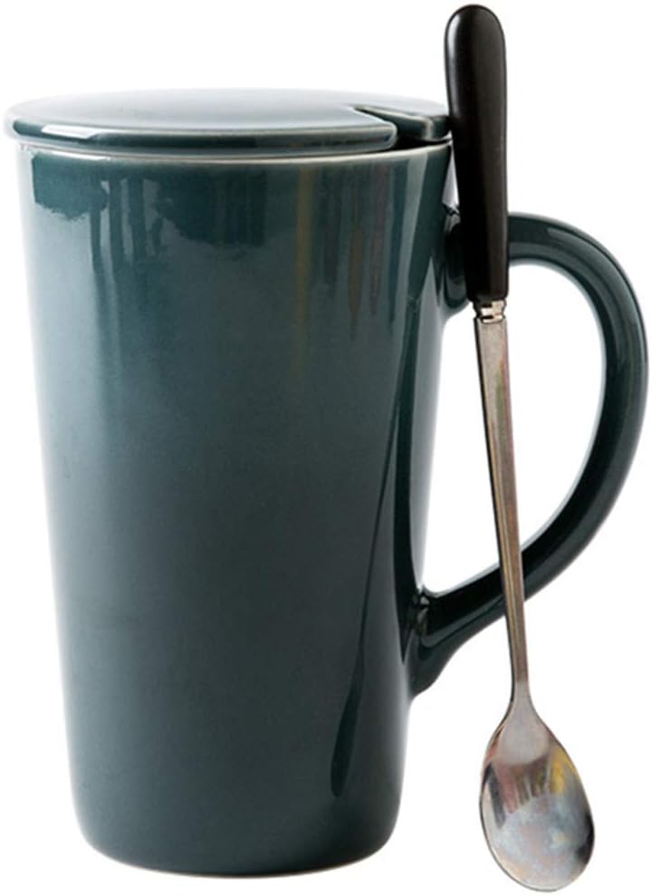 17oz Tall Coffee Mug with Spoon and lid,Pretty Larger Cups for Coffee Tea, Perfect for Family