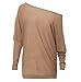ABD Women's Off Shoulder Bat Wings Loose Pullover Sweater Knit Jumper Khaki,Medium