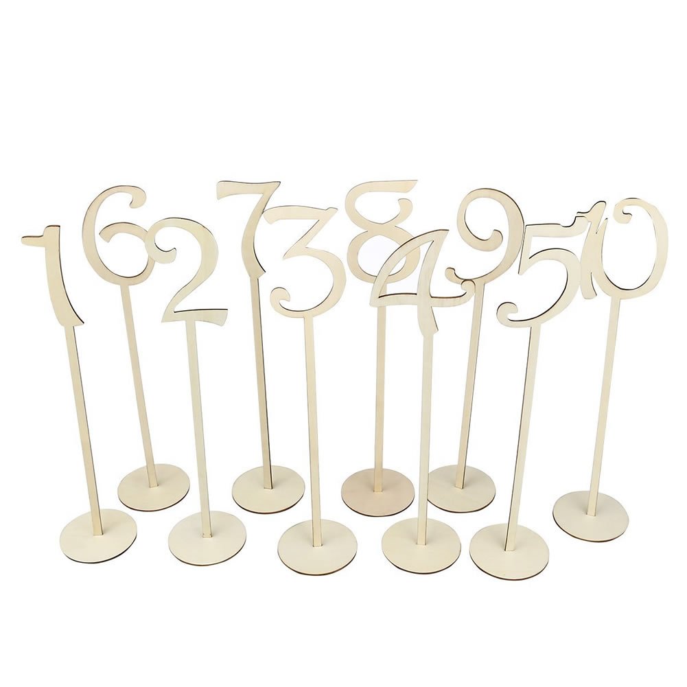 Veewon 1 to 10 Wooden Table Numbers with Holder Base for Wedding Home Decoration