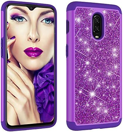 Aiyze Compatible with OnePlus 6T Case Protective Cover [Heavy Duty] Tough Dual Layer 2 in 1 Rugged Rubber Silicone Hybrid Hard Plastic Soft TPU Impact Back Glitter Powder Bling - Purple