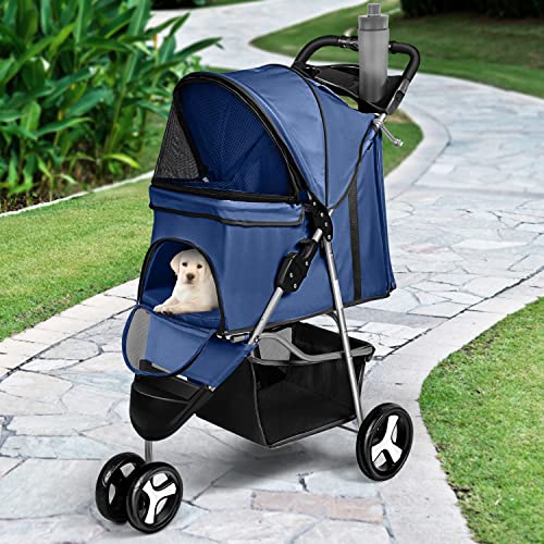 Wedyvko Pet Stroller, 3 Wheel Foldable Cat Dog Stroller with Storage