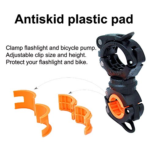[2 Pack] Vonpri Flashlight Holder, Mount Bicycle Mounting Bracket Flashlight Holder Torch Clip 360º Rotation (Orange) - Thumbnail 7