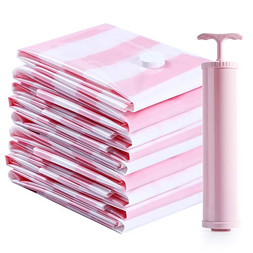 Vacuum Storage Bags, Set of 13 Premium Reusable Space Saver Bags Vacume Pack Storage Bags(3Jumbo, 3Medium, 3Small) Double Zip Seal Leak Valve,1 Travel Hand Pump, 3 Roll Up Compression Storage Bags