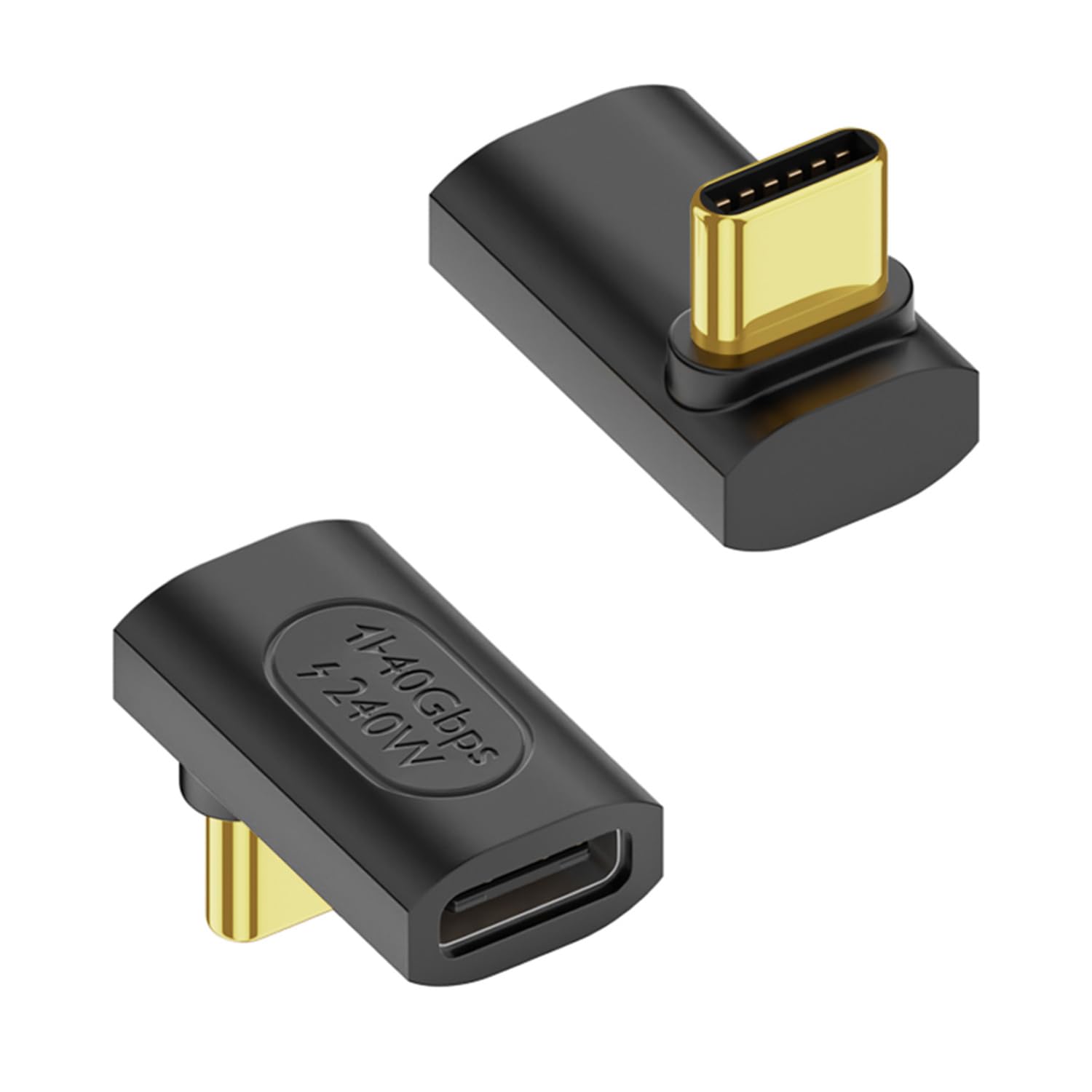 QIANRENON 240W USB4.0 C 90 Degree Angle Adapter 40Gbps Type C 4.0 Male to Female Right Angle Connector, Support 8K Audio/Video 240W/50V Charging, for Tablet Laptop Steam Deck, 2Pcs(Positive Bend)
