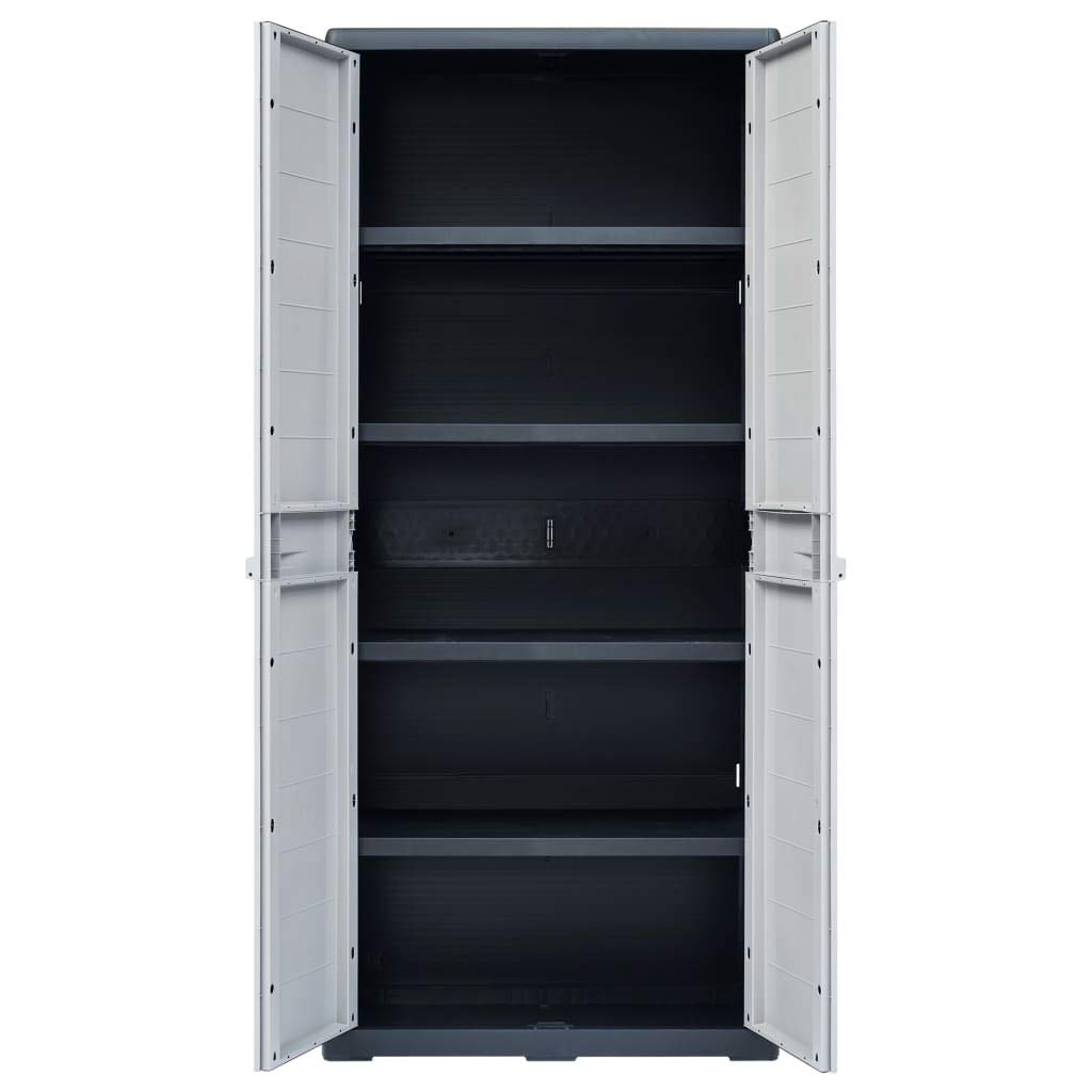 Armoire De Jardin Exterieur Plastique Noir Et Gris Clair Armoire De Rangement De Jardin Avec 2 Portes Et 4 Etageres Reglables 78x46x175 Cm Galapara Armoire Haute Armoires Vestiaires Bricolage