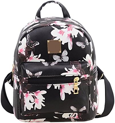 Money coming shop (Black) Flower Floral Women's Leather Backpack Children Backpacks Fashion Ladies Schoolbag for Teenagers Girls Female Backbag Mochila