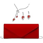 YYW 4 Pieces Women Evening Handbags Clutch Purses Shoulder Bag with Rhinestone Jewelry Set for Party Wedding