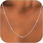 Christmas Gifts S925 Sterling Silver Paperclip Necklace for Women -1.6mm Simple Silver Choker Necklaces Sterling Silver Chain for Women Minimalist Waterproof Link Necklace Trendy Jewelry Gifts