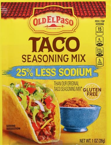 OLD EL PASO TACO SEASONING, 25% LESS SODIUM, 1 OZ.