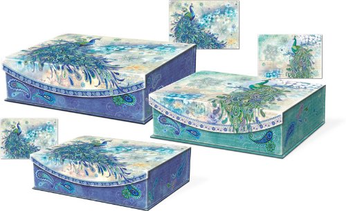 Punch Studio Paisley Peacock Set of 3 Nesting Flip Top Boxes with Magnetic Closure