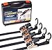 Heavy duty Ratchet Straps - Pro Set - 4 pack 15 ft 1760Lbs, Boat, ATV & Motorcycle Tie down straps, BONUS Soft loops – Cargo Straps for moving equipment, kayak etc. Great Truck & Trailer Accessories