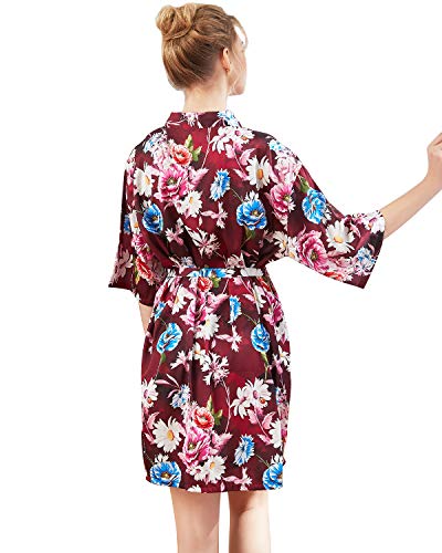Shymay Women's Kimono Robe Satin Short Sleeve Silk Bridesmaid Wedding Party Nightgown Sleepwear,Red1,TagsizeM=USsizeXS - Thumbnail 2