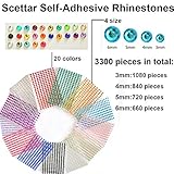 Scettar Self-Adhesive Rhinestones Bulk Pack Assorted 3300PCS - 20 Colors, 4 Sizes Gems Acrylic Craft Jewels Crystal Gem Stickers Flatback Gemstone Embellishments Will Stick on Anything