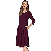 MISSKY Women's Pocket Pullover Midi Swing Casual 3/4 Sleeve Dress,XXL Burgundy