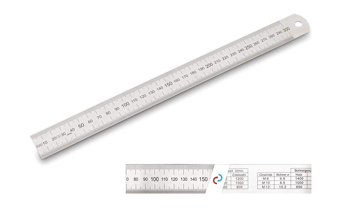 Falke Professional Steel Ruler Steel Ruler Flexible EC Mark Accuracy II 300 x 30 x 1.0 mm Drill Speed Table / Conversion Table of Inch/Cm