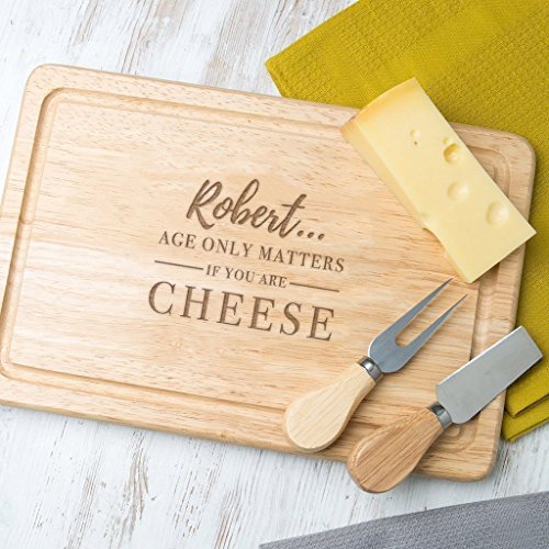 Personalized Cheese Cutting Board - Funny 30th 50th 60th Birthday Gifts for Men -AGE ONLY MATTERS IF YOU'RE CHEESE! Design - Slate and Wood Boards Available