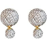 Kokoma Geometric Ball Stud Earrings for Women Sterling Silver Post Earrings Crystal Cubic Zirconia Studs Party Statement Ear Jewelry