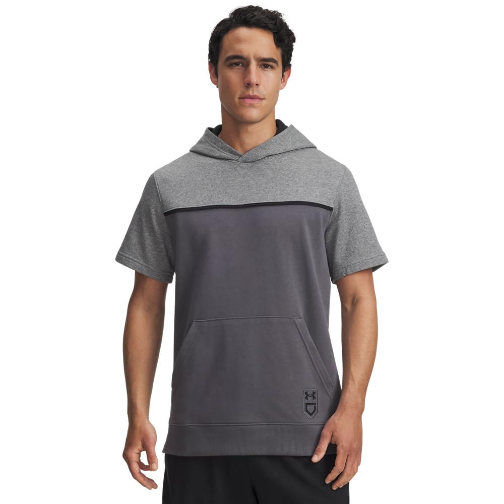Under Armour Men’s Utility Short Sleeve Hoodie, (025) Castlerock/Castlerock/Black, X-Large