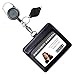 Genuine Leather ID Badge Holder Wallet with Heavy Duty Carabiner Retractable Reel, Key Ring and Metal Clip, 2 Card Pockets. Holds Multiple Cards & Keys. Bonus Key Chain Flashlight. Horizontal. Black