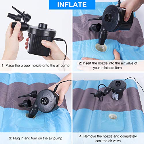 Electric Air Pump for Inflatables,【2018 UPGRADED】OBOSOE 12V Air Mattress Pump with 3 Nozzles, 110V AC/12V DC, Dual-use Inflator/Deflator Pool Air Pump for Outdoor Camping/Inflatable Bed/Swim Rings