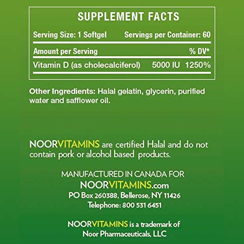 Noor Vitamins Vitamin D3 5000 IU Softgels I Supports Bone, Immune