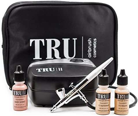 TRU Airbrush Cosmetics Mineral Makeup Basic Kit-Medium Skin Tone 5 piece makeup kit with FREE Travel Bag