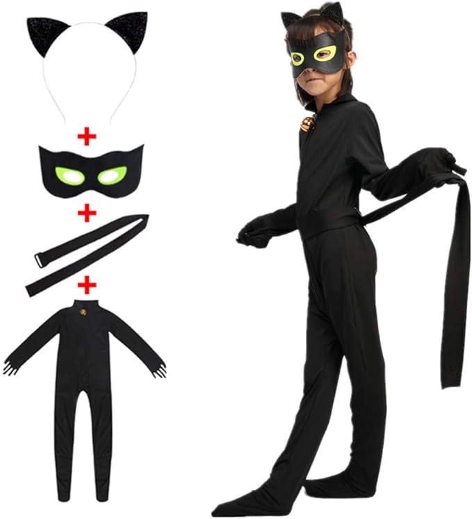 Black Cat Noir Costume Kids Cat Cosplay Jumpsuit Boys Girls Costume Black Cat Cosplay Costume