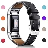 For Fitbit Charge 2 Replacement Bands, Hotodeal Classic Genuine Leather Wristband with Metal Connectors, Fitness Strap for Charge 2
